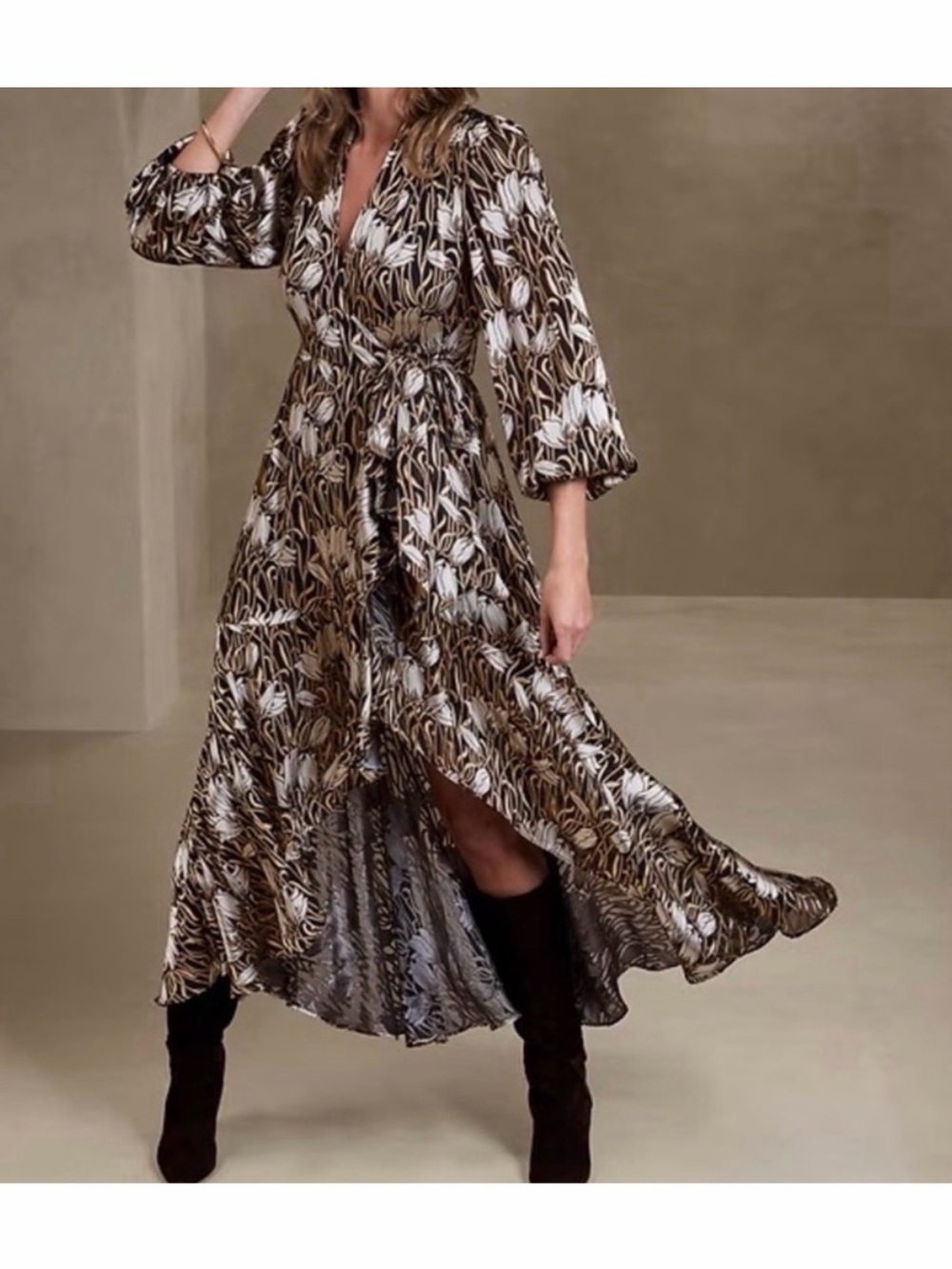 Banana Republic Fiori Ruffle Wrap Dress in Black Floral